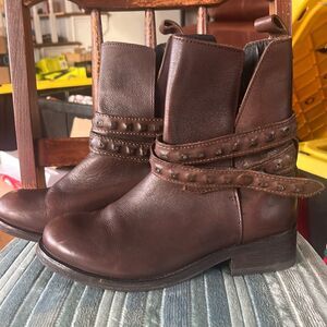 DIESEL ROXY ROLL SASHAN LEATHER BOOTS W STRAPS, DARK BROWN, AUTHENTIC